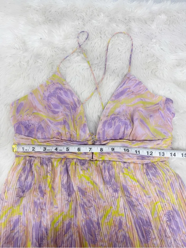 ASTR Minari Pleated Floral Maxi Dress Medium Purple Wedding Guest Garden Party - Image 13