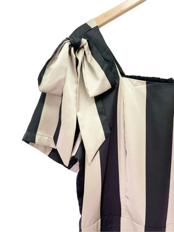 Ivy City Co Marni Dress Sz 1X Black Gold Stripe Satin Bow Midi Retro Party NWT - Image 4