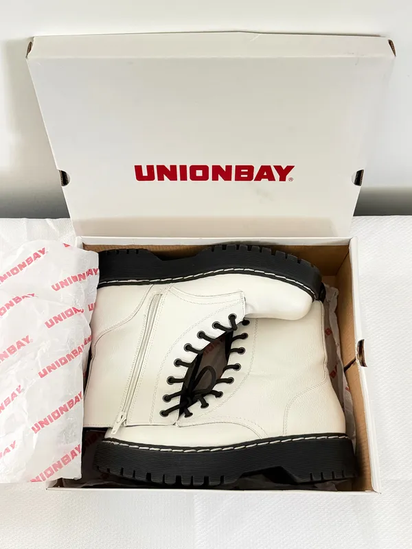 Unionbay Hayden White Lace up Combat Boots - Image 9