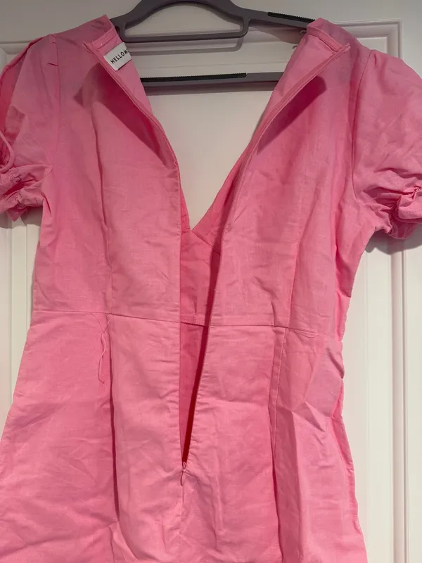 Hello Molly Pink Mini Dress Women's Size M V Neck Coquette Linen Cotton - Image 9