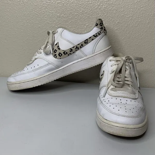 Nike Court Vision Low Womens Sz 9 White Desert Leopard Swoosh Shoes Sneakers - Image 2