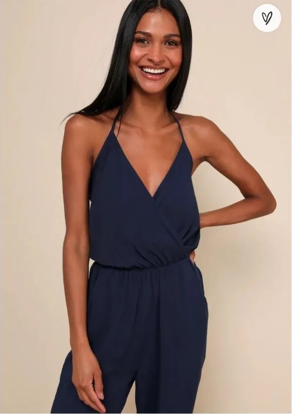 NWT Lulus Learning to Fly Navy Halter Jumpsuit Small Flawed - Image 2