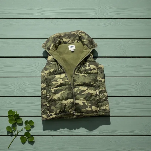Old Navy Womens Puffer Vest Camo Green Zip Up Stand‎ Collar Size M - Image 6