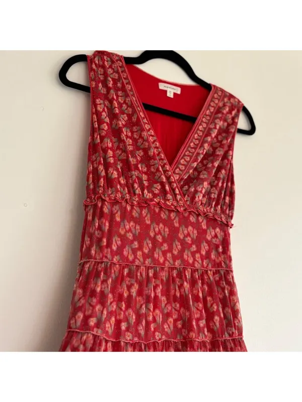 Max Studio Red Floral Tiered Maxi Stretch Dress Sleeveless Stretchy Boho - Image 2