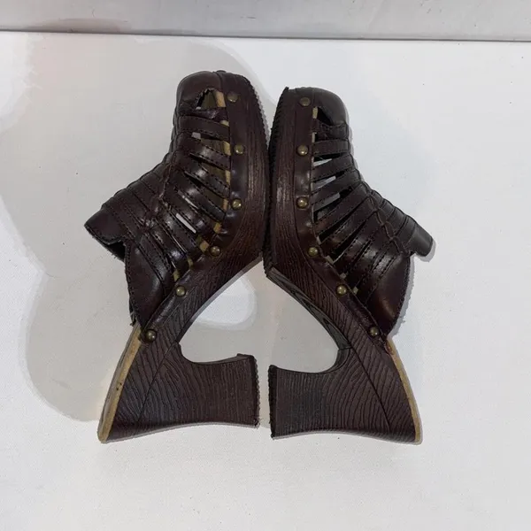 Route 66 Y2K 2000s‎ Platform Chunky Brown Faux Leather Strappy Heel Mules Clogs - Image 9