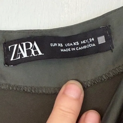 Zara Womens Dark Olive Green Satin Ruched Cami Slip Maxi Dress Size XS 90s Style - Image 5