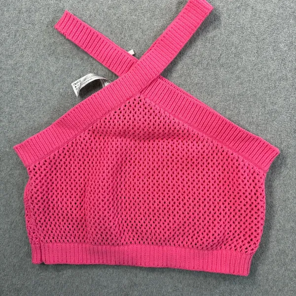 ZARA Women's Medium Pink Halter Crop Top Open Knit Criss Cross Sleeveless - Image 8