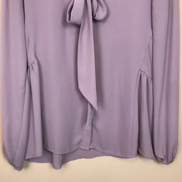 Neiman Marcus Women’s Chiffon Neck Tie Button-Up Lilac Long Sleeve Blouse - Image 3