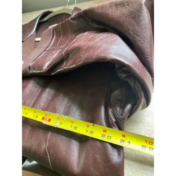 Anne Klein Leather Long Coat Brown Made in Korea Open Front Minimalist Classic L - Image 9