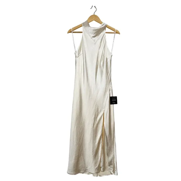 Lulus Exceptional Status Midi Dress Womens Medium Cream Halter Backless Slip NWT - Image 4