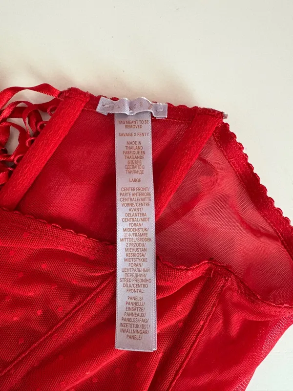Savage X Fenty Red Lace-Up Mesh Bustier - Image 4