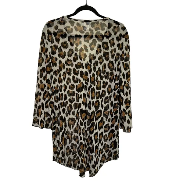 Jordan‎ Taylor Leopard Print Sheer Cover Up Tunic V Neck Long Sleeve M - Image 2