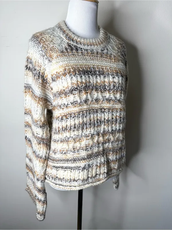 Universal Thread Cream and Brown Chunky Knit Crewneck Sweater - Image 3