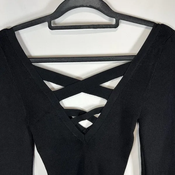 Free People Women's Bodycon Peephole Black‎ Pullover Sweater Viscose Medium Boho - Image 9