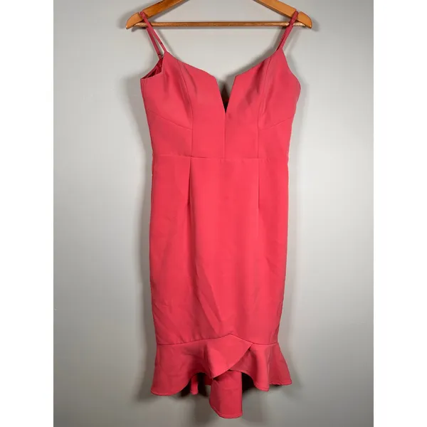 Bardot Kristen peplum Dress Women 6/S Pink Notched V-Neck Bodycon party - Image 2