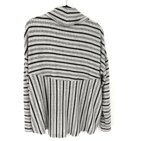 Anthropologie Saturday Sunday Cowl Turtleneck Sweater M Grey Black Striped - Image 6