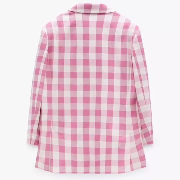 Zara Oversized Gingham Print Blazer Jacket Pink/White Size XS NEW - Image 10