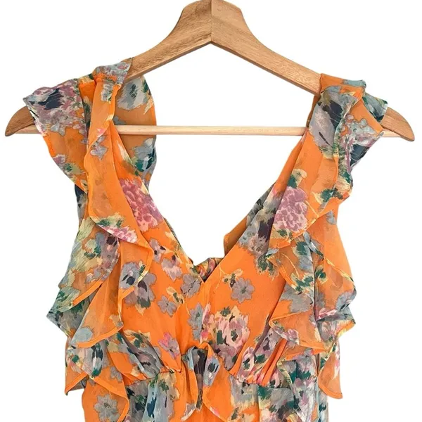 Lauren Conrad Womens Ruffle Floral Midi Dress Size S Cottage Boho Romantic - Image 2