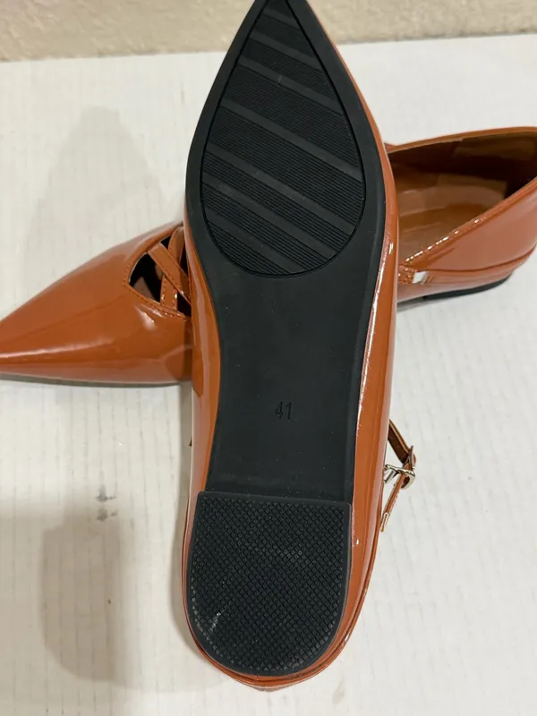 Women’s Pointed Toe Mary Jane Flats Brown Patent Crisscross Strappy Size 41 - Image 14