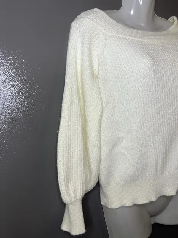Moth Anthropologie Sweater Womens Small White Boat Neck Balloon Sleeve Knit - Image 3
