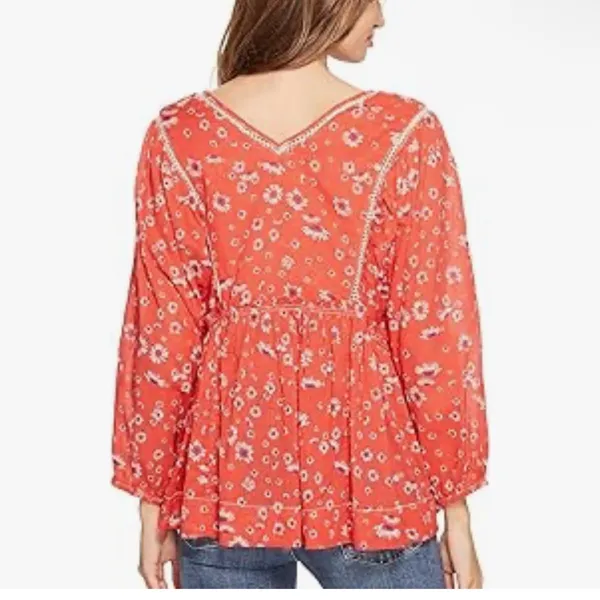 FREE PEOPLE Never A Dull Moment Blouse Cotton Red Floral Size‎ Small Boho - Image 2