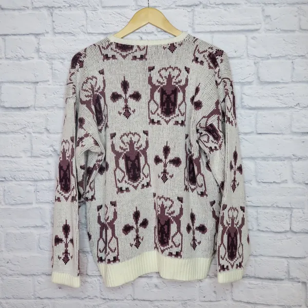 Vintage 80s Geometric Abstract Purple Sweater - Image 4