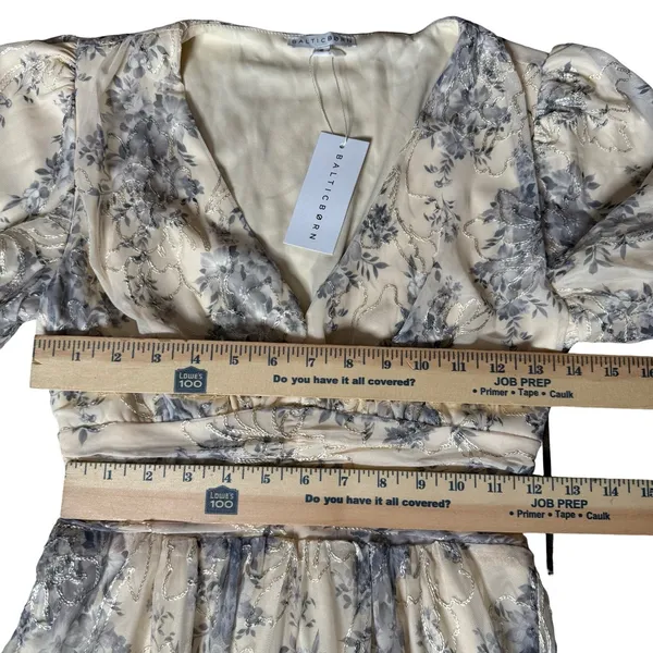 NWT Baltic Born S Ardley Maxi Dress Cream & Blue Floral‎ Sheer Overlay Babydoll - Image 12