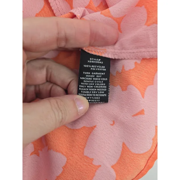 Social Standard Dress Womens Large Smocked Back Pink Orange Floral NEW - Image 5