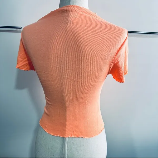 FP Movement Madeline Funnel Baby Tee XS Peach Ribbed Lettuce Hem Top - Image 7