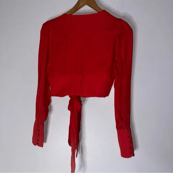 Revolve LPA red wrap crop top - size XXS Silk‎ Blend CP - Image 4