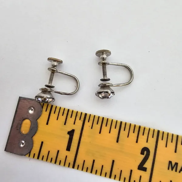 Vintage Solitaire Rhinestone Screw Back Earrings Silver Tone Mid-Century Classic - Image 5