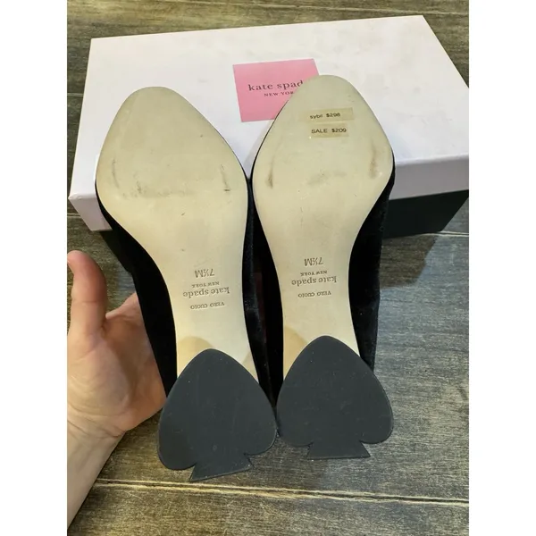 Kate Spade Sybil Pumps Size‎ 7.5 Black Velvet Heels Rhinestones - Image 7