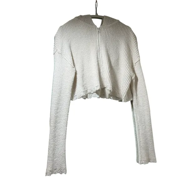 Moon & Madison Knit Hooded Zip Sweater in Off-White L 12-14 EUC - Image 4