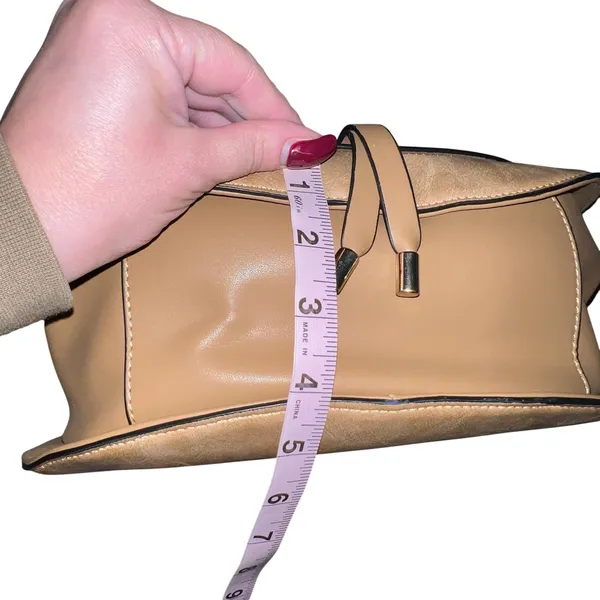 Womens Tan Faux Leather Satchel Handbag Shoulder Bag Crossbody Strap Top Handle‎ - Image 10