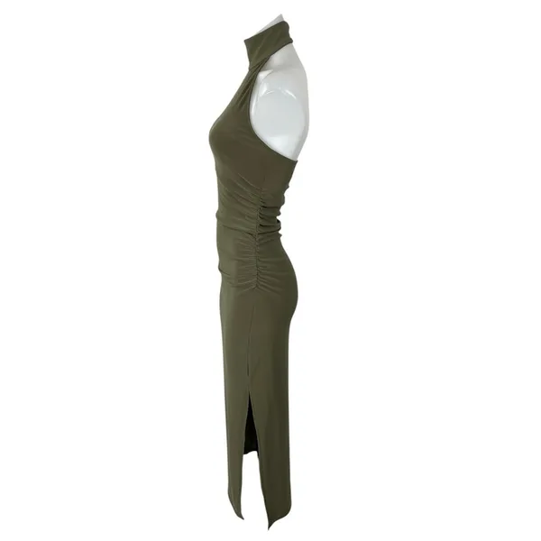 Aritzia Wilfred Smooth Matter Remedy Olive Green Halter Slit Maxi Dress Size XS - Image 3