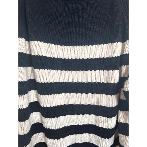 Aerie Bistro Sweater‎ Womens Large Black White Striped Oversized Knit Scoop Neck - Image 3