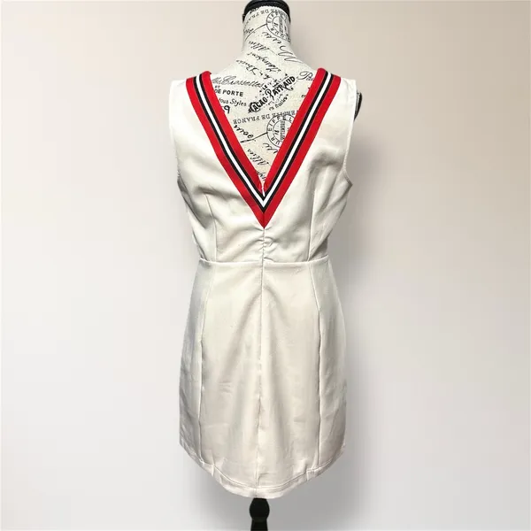 NWT English Factory Anthropologie L Beige Sleeveless Dress Varsity‎ Stripe Retro - Image 4