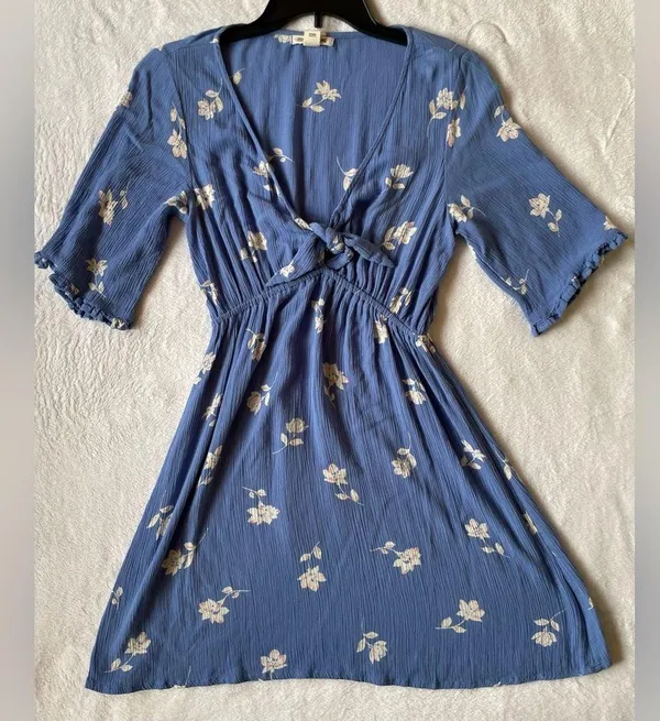 Billabong Blue V-Neck Floral Mini Dress Size Small - Image 2