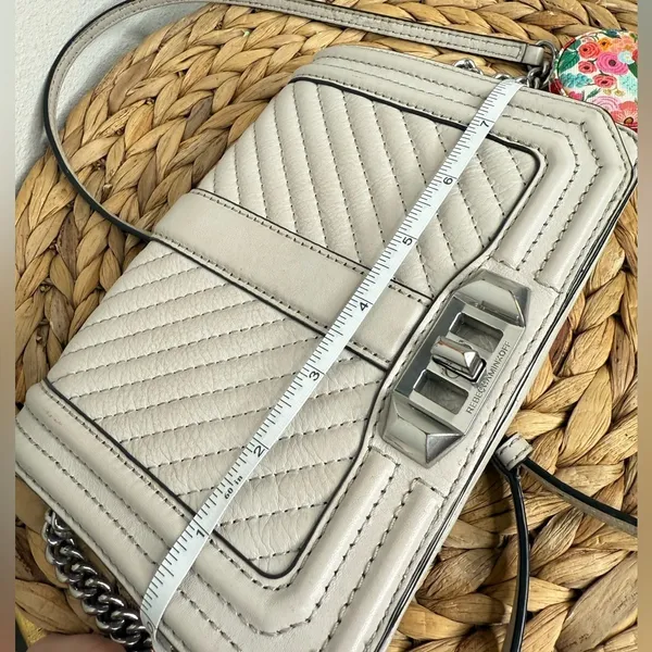 Rebecca Minkoff Purse Chevron Quilted Small Love Crossbody in Perla Pale Grey - Image 8
