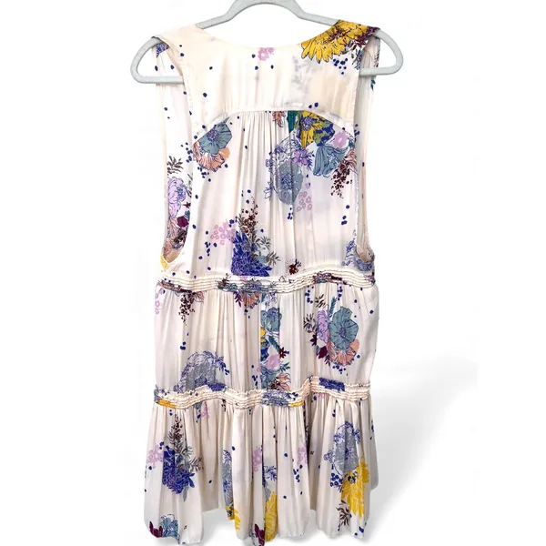 FREE PEOPLE | M | Floral Tiered Tunic Top Mini Dress Ruffle Sleeveless Tank - Image 5