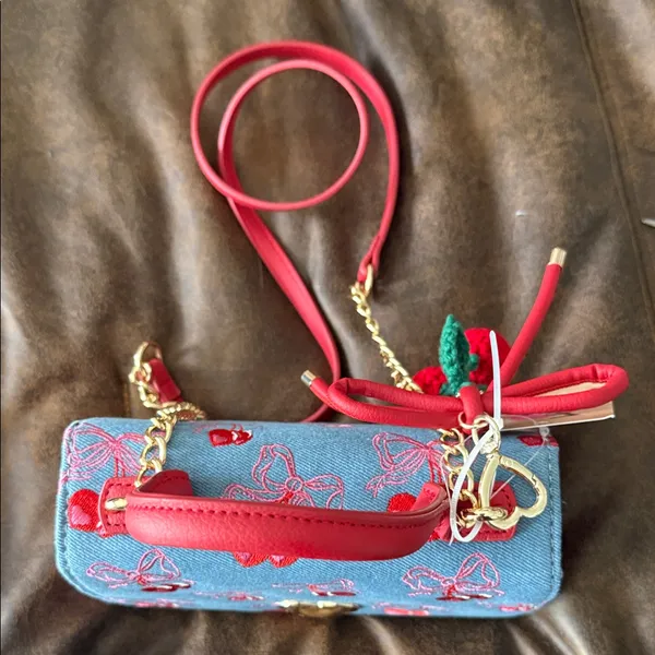 Betsey Johnson Cherry Embroidered Denim Handbag with bag charm NWT - Image 9