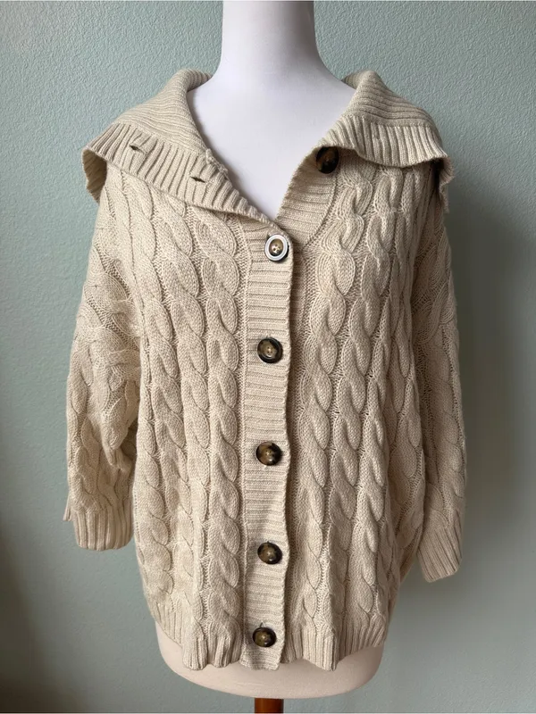 Ann Taylor Cream Cable-Knit Button Cardigan - Image 2