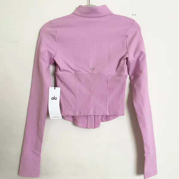 ALO Yoga Airbrush Corset Full Zip Jacket Candy Heart Pink XS - Image 4