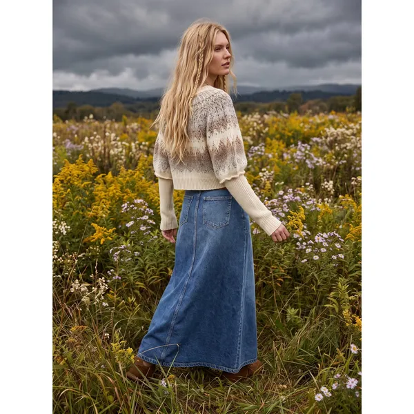 Free People Wool Fair Isle Puff Sleeve Sweater Home For the Holidays Small - Image 5