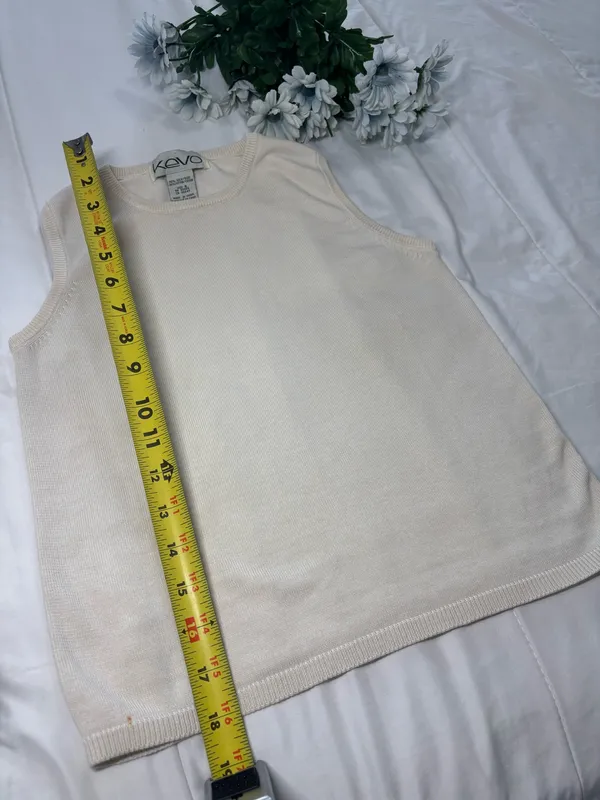 Kevo Vintage 90s Silk Cotton Knit Sweater Vest Top Cream White Small Quiet Luxury - Image 5