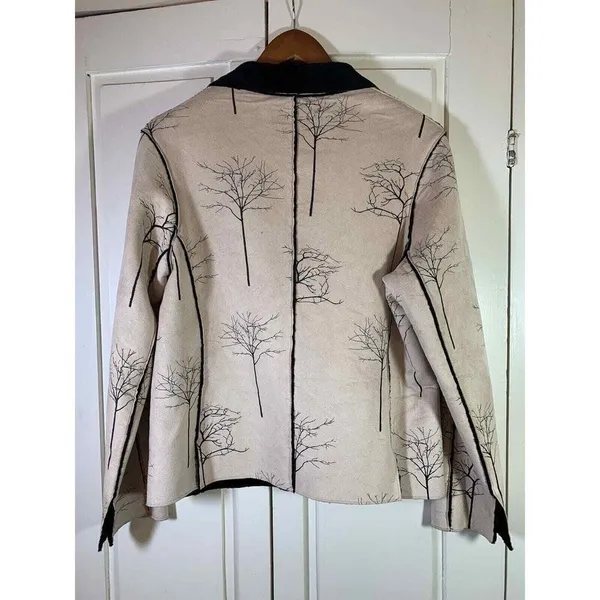 Robert Kitchen Suede Jacket Women's‎ Small Canada Coat Faux Fur Cream Trees - Image 2