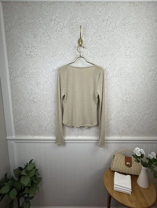 Intimately Free People Beige Slinky Deep V-Neck Fitted Top - Size - Medium - Image 5