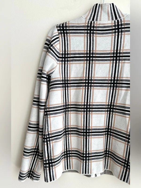 Rachel Zoe Women’s Plaid Sweater Jacket, Black/White/Tan, Fall Outerwear, Large - Image 12