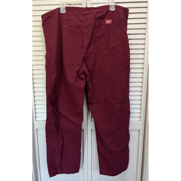 Dickies Burgundy Unisex Drawstring Waist High‎ Rise Scrub Pants Medical Straight - Image 3