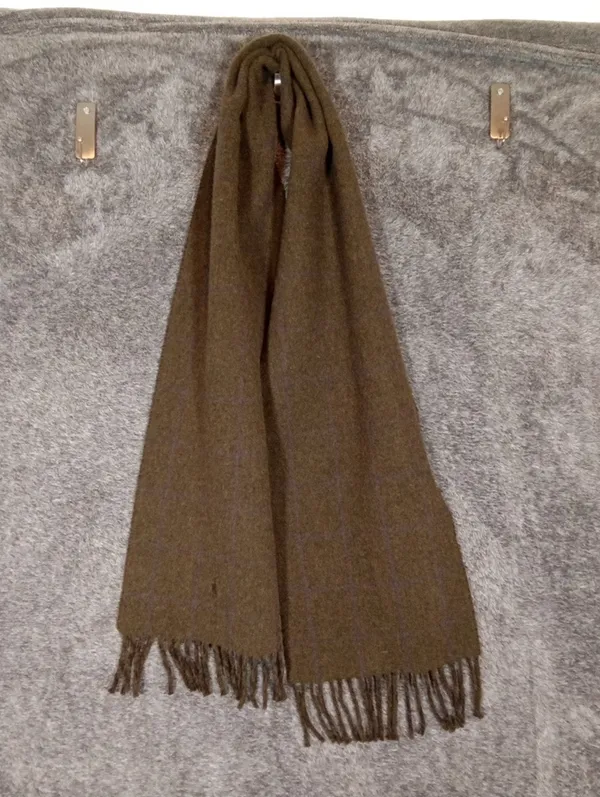 Polo by Ralph Lauren Olive Fringe Scarf Lambswool Windowpane Old Money - Image 3